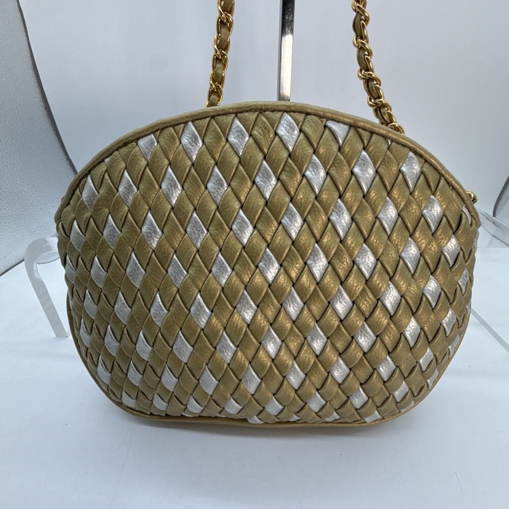 Vintage Saddle River Cross Body Bag - Gold & Silver Chevron Pattern- Golden Girl